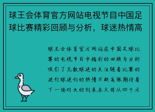 球王会体育官方网站电视节目中国足球比赛精彩回顾与分析，球迷热情高涨，期待下一场对决