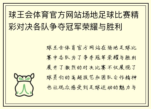 球王会体育官方网站场地足球比赛精彩对决各队争夺冠军荣耀与胜利