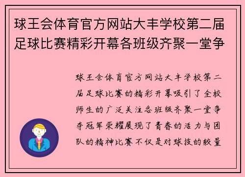 球王会体育官方网站大丰学校第二届足球比赛精彩开幕各班级齐聚一堂争夺冠军荣耀
