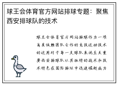 球王会体育官方网站排球专题：聚焦西安排球队的技术